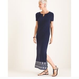 Chico’s Sz 1 Navy Maxi Dress With Medallion Design Sz 1 NWT MSRP $129